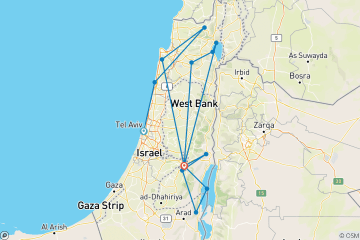 Carte du circuit 5 jours en Israël