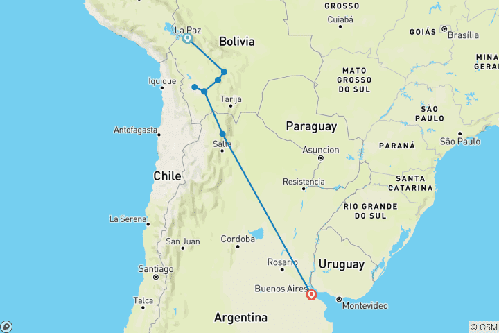 Carte du circuit Le meilleur de la Bolivie et de l'Argentine