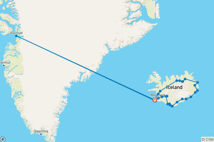 Karte von Island & Grönland Entdeckung - 15 Tage