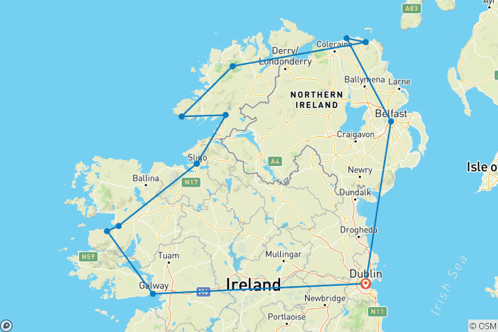 Map of Wild North - Multi-Day - Small Group Tour of Ireland