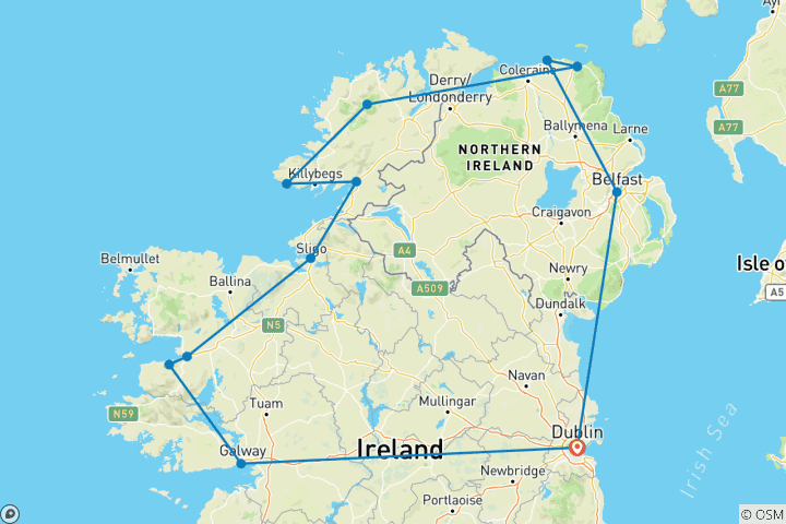 Map of Wild North - Multi-Day - Small Group Tour of Ireland