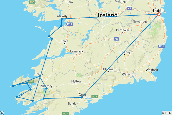 Carte du circuit Sud sauvage - Multi- journées - Circuit en petit groupe en Irlande