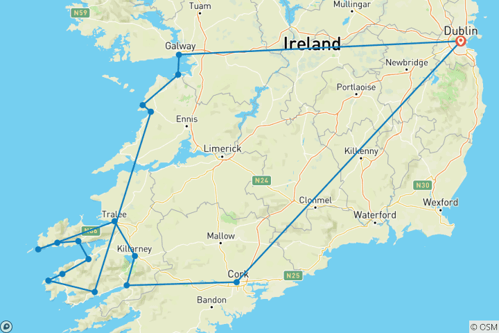 Map of Wild South - Multi-Day - Small Group Tour of Ireland