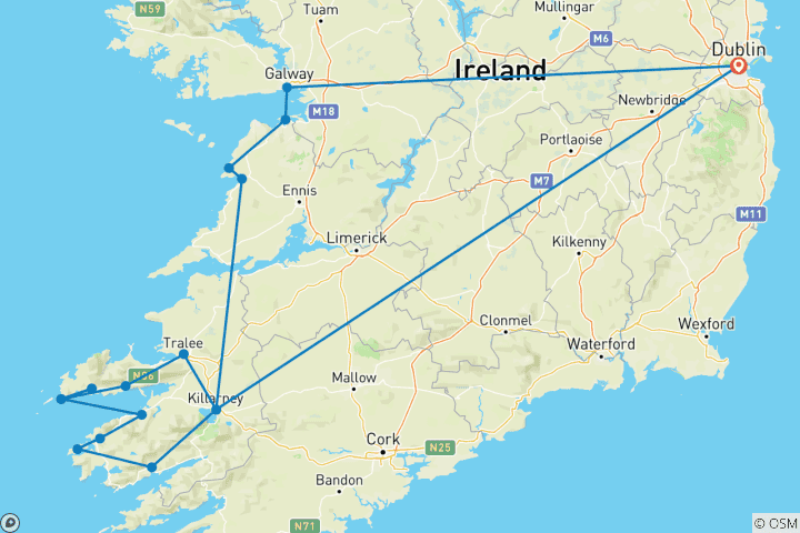 Carte du circuit Le voyage celtique - Plusieurs jours - Circuit en petit groupe en Irlande