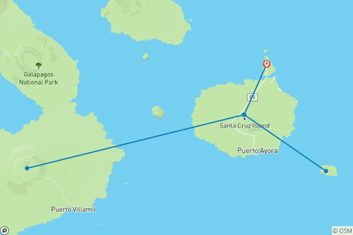 Carte du circuit 7 jours d'excursion sur les îles Galápagos