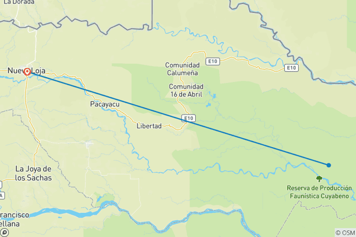 Map of 5-Day Amazon Cuyabeno Adventure