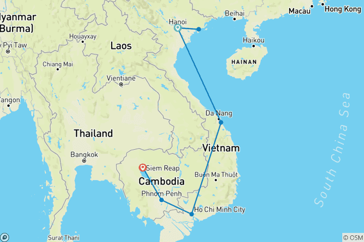 Map of Premium Vietnam & Cambodia (9 destinations)