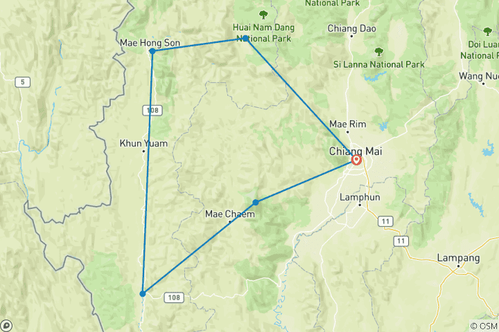 Map of A stunning 11 day Tuk Tuk Adventure in Northern Thailand