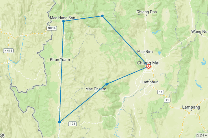 Carte du circuit Une étonnante aventure en tuk tuk de 11 jours dans le nord de la Thaïlande