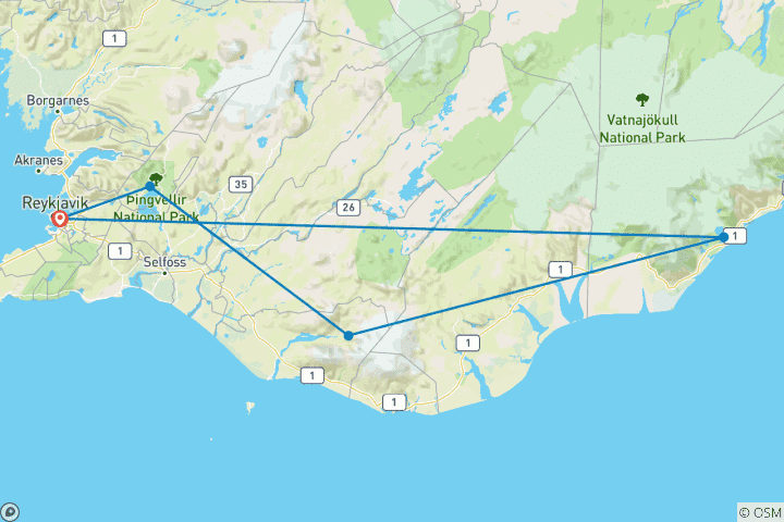 Map of One Week Camping in Iceland