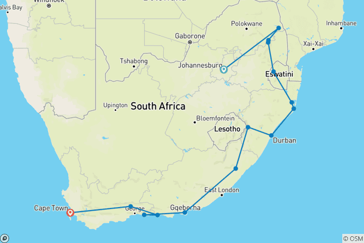 Carte du circuit Afrique du Sud classique