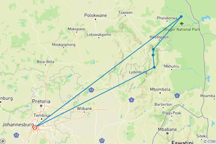 Carte du circuit Exploration du parc Kruger