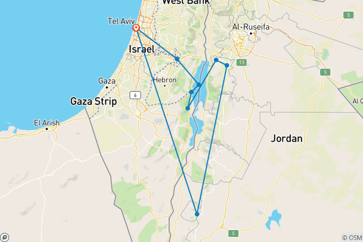 Carte du circuit Expérience de 7 jours en Israël, en Jordanie et à Pétra