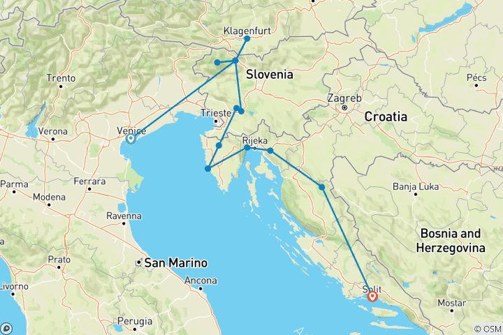 Map of The Best of Austria,Slovenia and Croatia 9 days Tour  from Venice