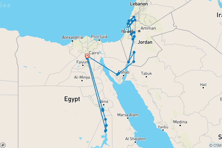 Kaart van Reis door Israël, Jordanië, & Egypte - 20 dagen