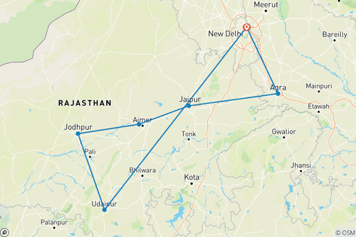 Carte du circuit Essence du Rajasthan pendant la foire de Pushkar (14 nov - 25 nov 2026) - Départ fixe