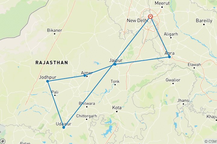 Carte du circuit Essence du Rajasthan pendant la foire de Pushkar (06 - 17 novembre 2024)