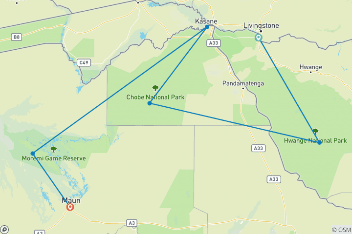 Map of Journeys: Botswana & Zimbabwe Safari National Geographic Journeys