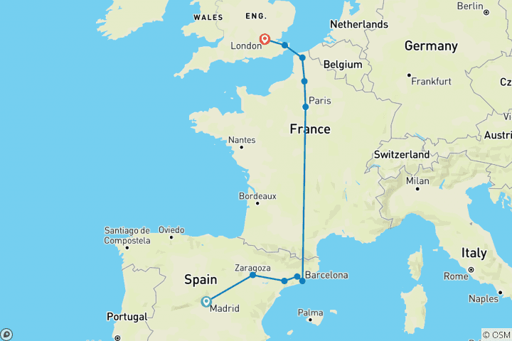 Map of A Virtuous Line (10 destinations)