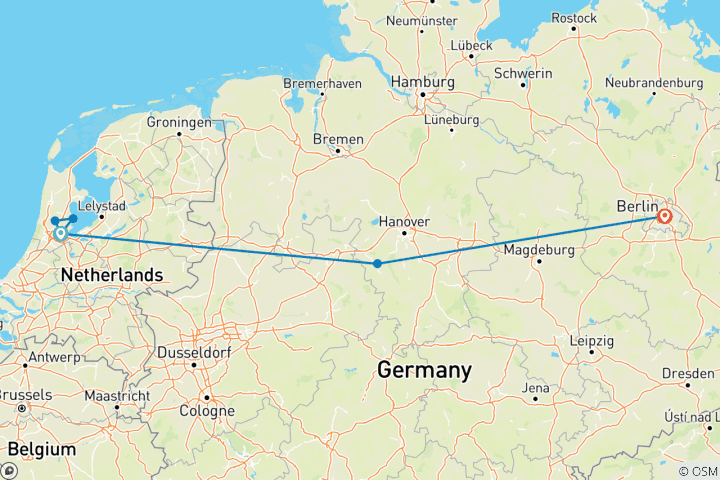 Map of Amsterdam and Berlin (3 destinations)