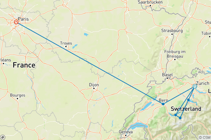 Carte du circuit Extravagance européenne (7 destinations)