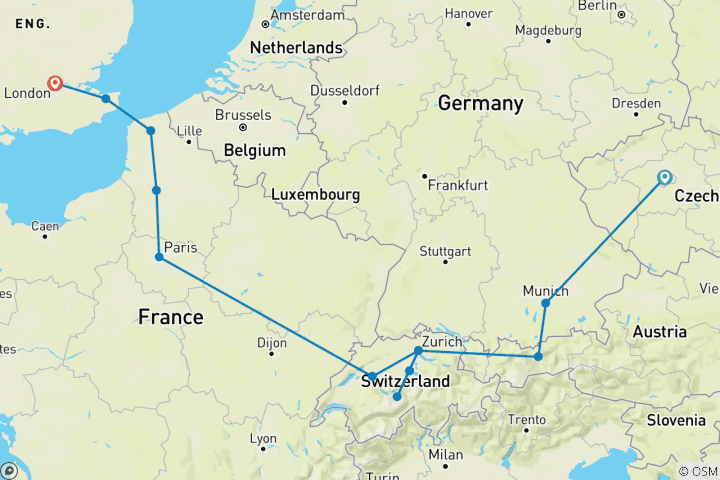 Carte du circuit Grandes villes européennes (13 destinations)