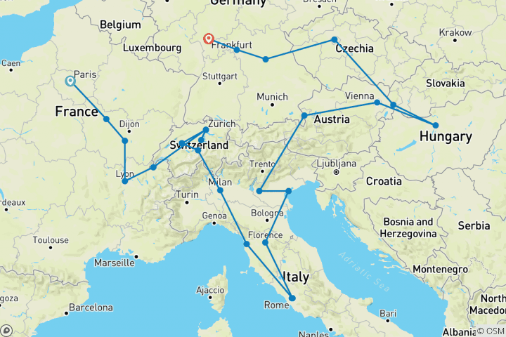 Kaart van Ongelooflijk Europa (26 bestemmingen)