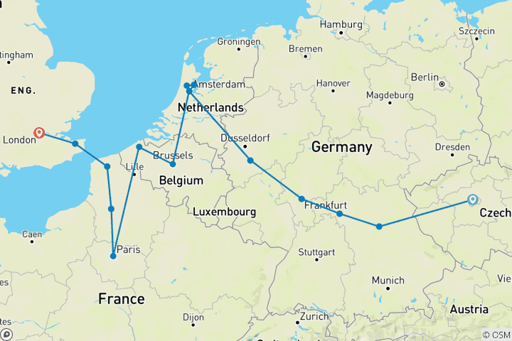 Carte du circuit Mélodie nostalgique (16 destinations)