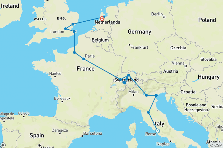 Carte du circuit La grande aventure (19 destinations)