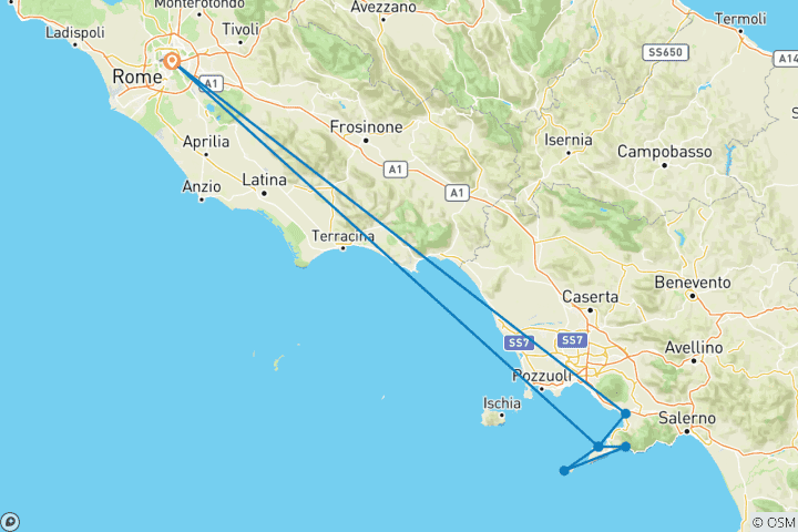 Carte du circuit De Rome à la côte amalfitaine