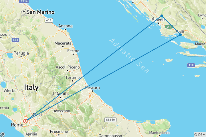 Carte du circuit De Rome à la Croatie