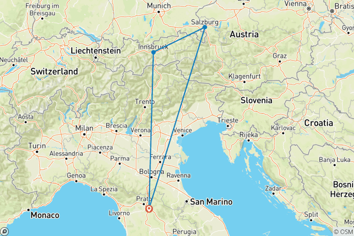 Map of Florence To Salzburg & Innsbruck Christmas Markets