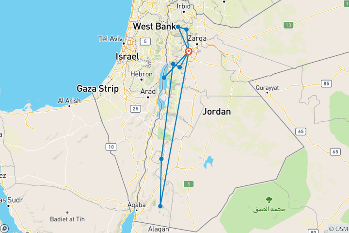 Map of Wadi Rum desert 8 days/7 nights