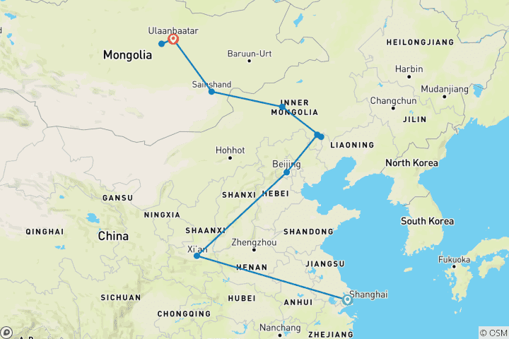 Map of China & Mongolia Railway Adventure
