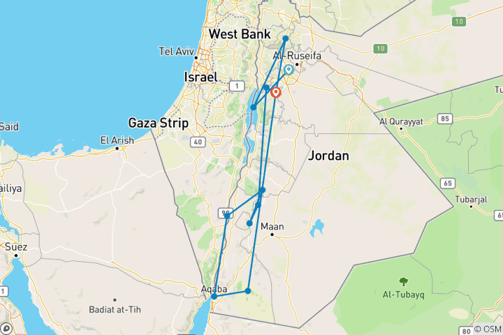Carte du circuit Cyclisme en Jordanie : Petra, Wadi Rum et la mer Morte (from Amman to Madaba)