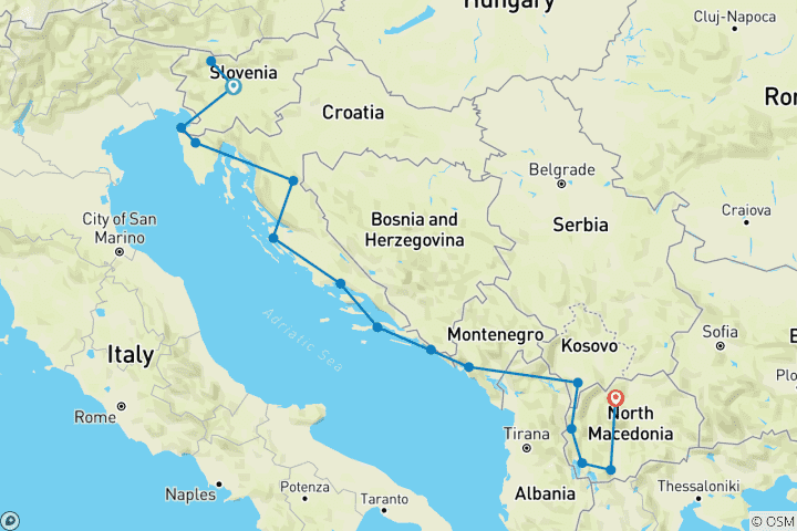 Mapa de Aventura gastronómica de Eslovenia a Macedonia