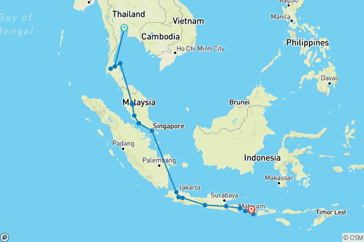 Map of Bangkok to Bali Adventure: Street Eats & Beaches