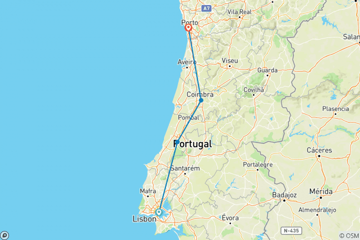 Carte du circuit Les points forts du Portugal