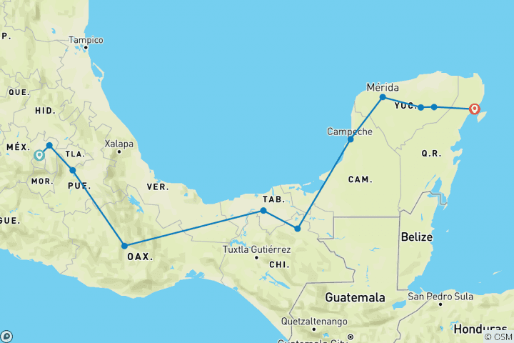 Carte du circuit Aventure classique au Mexique