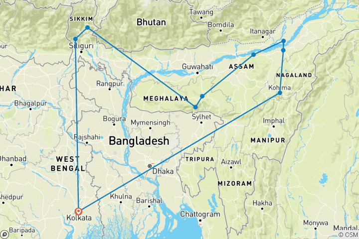 Carte du circuit Expédition en Inde : Sikkim, Assam et Nagaland