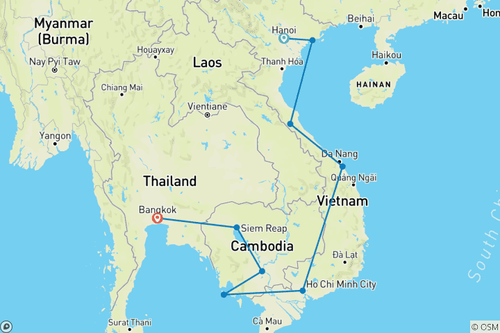 Map of Vietnam & Cambodia Uncovered: Hanoi to Bangkok in 20 Days