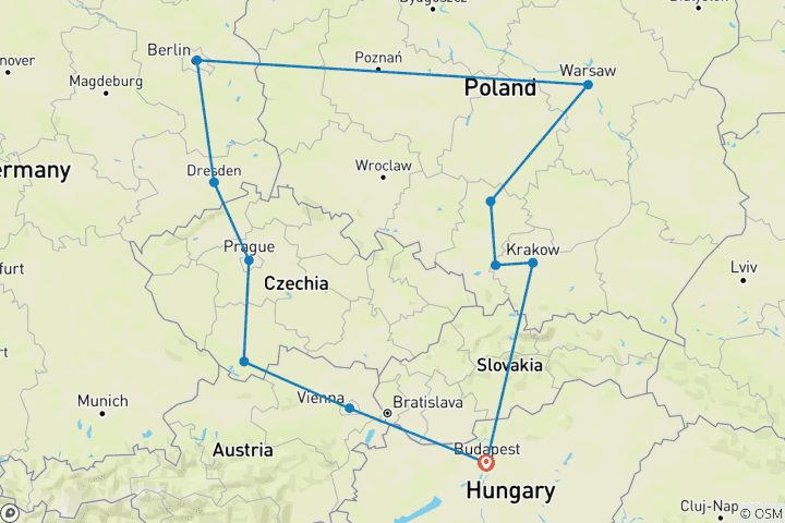 Map of Highlights of Eastern Europe (Classic, End Budapest, 14 Days)