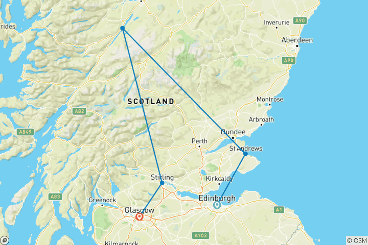 Mapa de Escocia en una semana (Clásico, Invierno, 6 días)