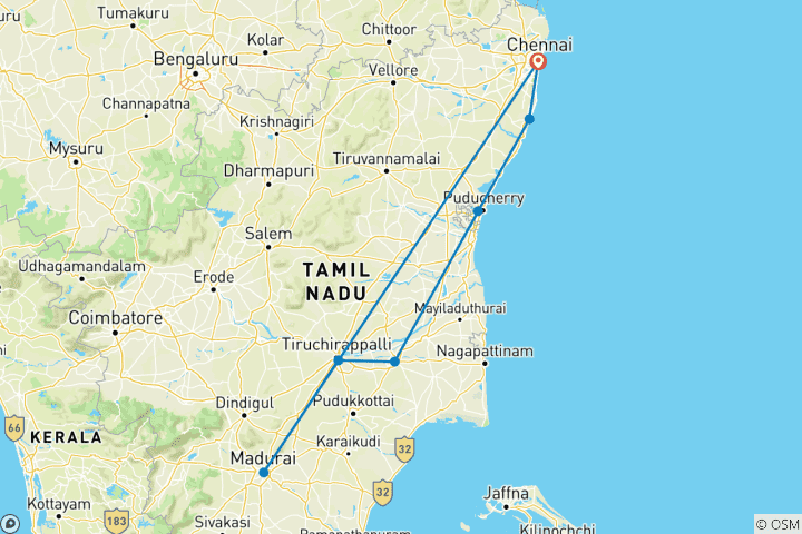 Carte du circuit Points forts du Tamil Nadu - Inde du Sud