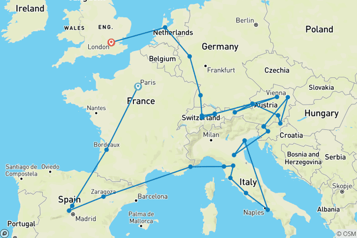 Map of European Grandeur (Classic, Start Paris, End London)