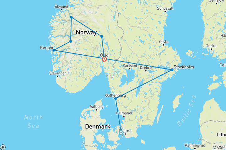 Map of Timeless Scandinavia (Small Groups, 12 Days)