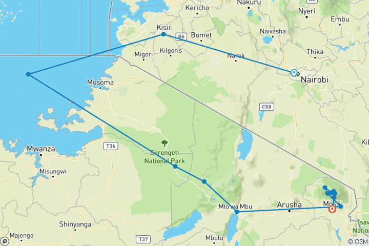 Map of Safari to Kilimanjaro - Machame Route