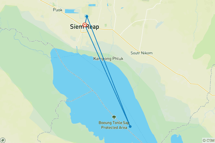 Carte du circuit 3 jours d'excursion à Angkor Thom et au lac Tonle Sap