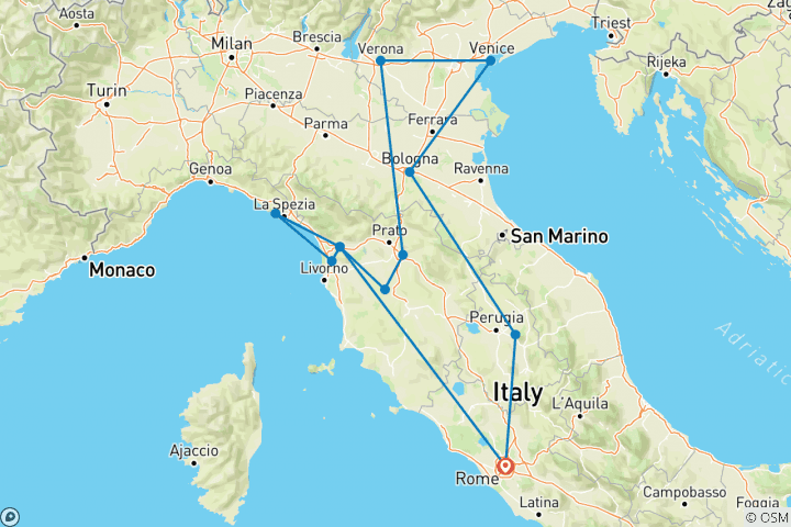 Karte von Die Wunder von Italien (11 Tage)