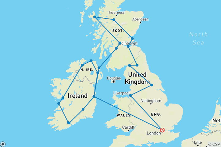 Kaart van Groot-Brittannië en Ierland (tot maart 2025, 16 dagen)